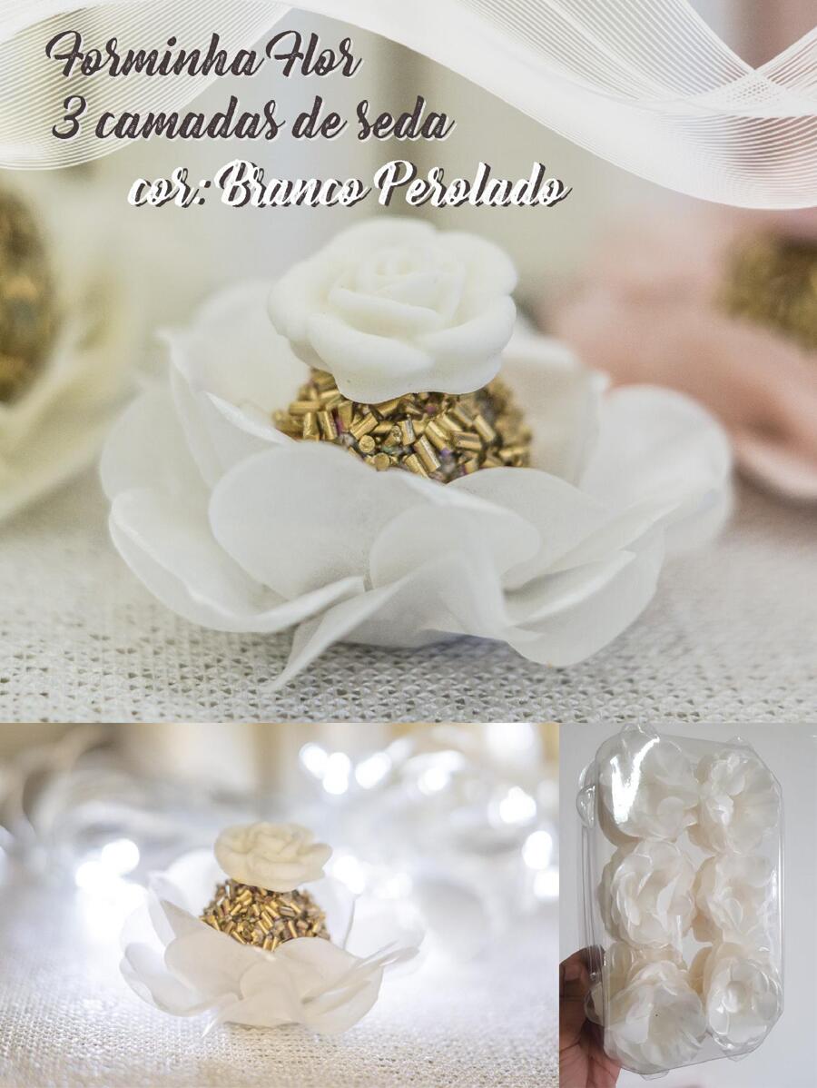 40 Forminhas Para Doces Finos Em Papel Seda PEROLADO 20g gramatura 3 camadas caixeta doces forminha doce fino - Branco - Visão 1