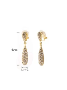 1pair No Piercing Rhinestone Water Drop Clip-On Earrings, Personalized Fashion Jewelry For Women, Birthday Gift - Yellow Gold - View 4