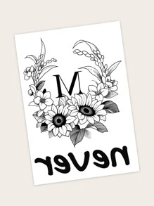 件防水臨時紋身貼紙由 PVC 製成，向日葵花環帶英文字母“m”，適合年輕和活力人群 - 黑色 - 查看 5