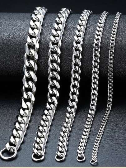 MECYLIFE 1 st. Rostfritt Stål Silverfärg Spänne Edge Putsning Kedja Halsband , Lämplig För Herr Dagligt slitage