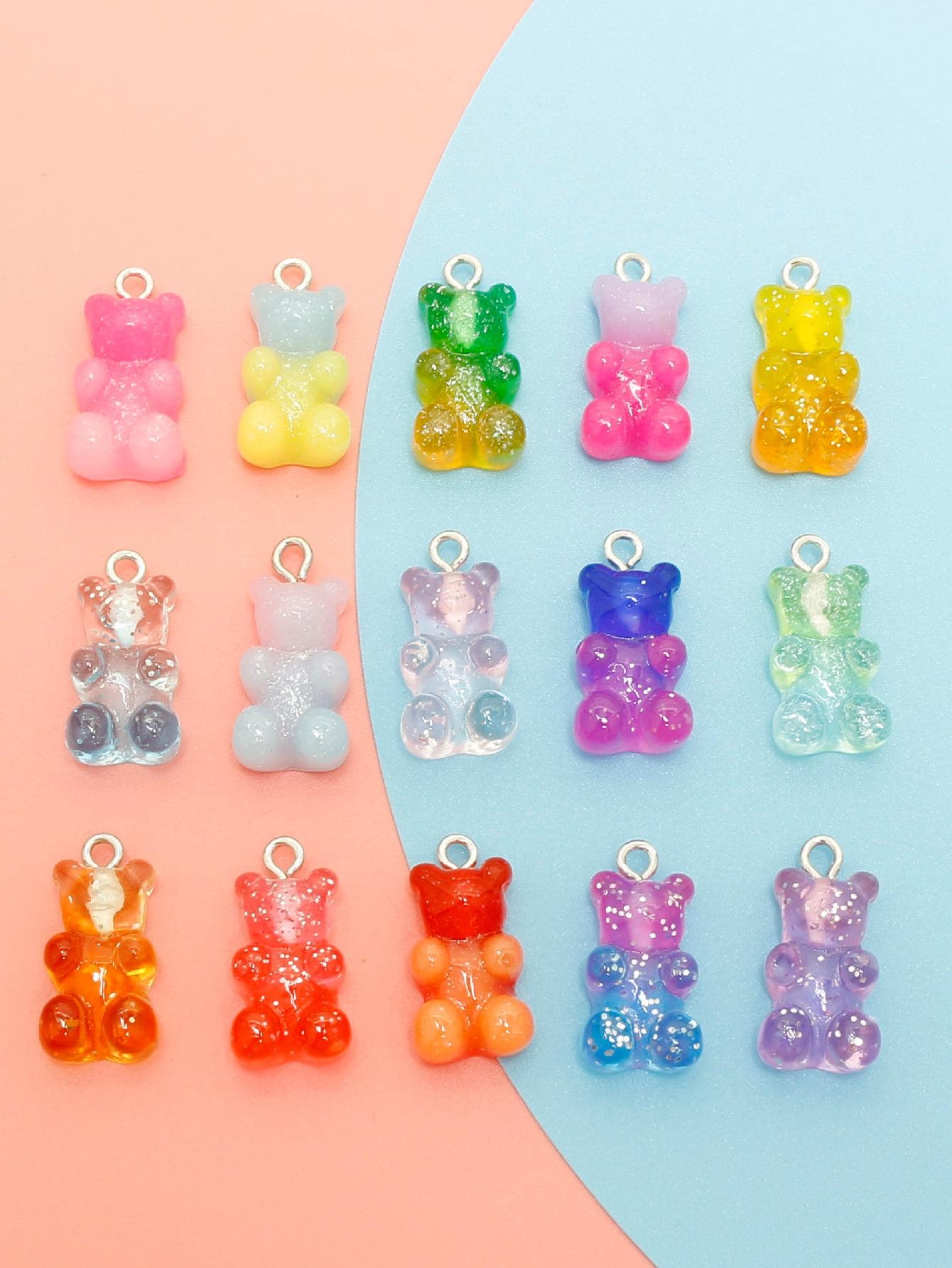 15入組彩色金屬亮絲小熊軟糖漸變適用於珠寶製作DIY耳環吊墜吊墜項鍊樹脂 - 彩色 - 查看 1