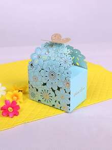 10pcs Laser Cut Flower & Butterfly Pattern Large Foldable Gift Boxes, Party Treat Candy Cupcake Boxes - Blue - View 2
