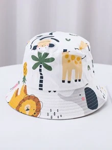 1入組卡通動物动物园圖案孩子們漁夫帽中性夏天太陽帽適用於戶外運動和海灘 - 白色 - 查看 4