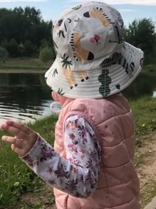 1入組卡通動物动物园圖案孩子們漁夫帽中性夏天太陽帽適用於戶外運動和海灘 - 白色 - 查看 7