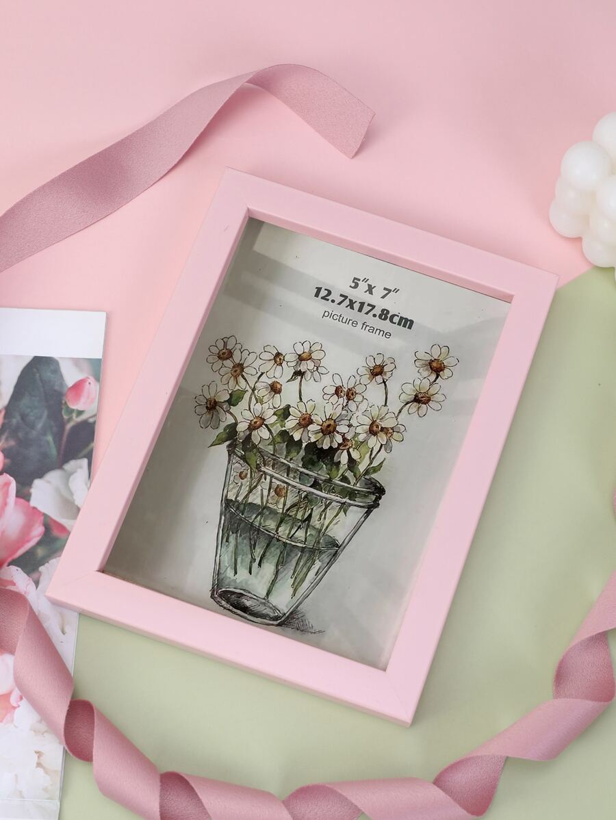 1 Pieza Marco De Fotos De Madera Rosa Minimalista Con Ranura Para Foto, Cartel O Tarjeta Postal, Decoración Del Hogar - Rosa - Ver 1