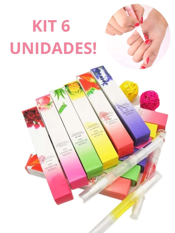 Kit Com 6 Canetas Óleos Hidratante Para Cutícula Unhas Tratamento Revitalizante De Unha