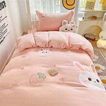 3入組,刺繡風格,枕套、被套、床單三件套 - 粉色 - 查看 3