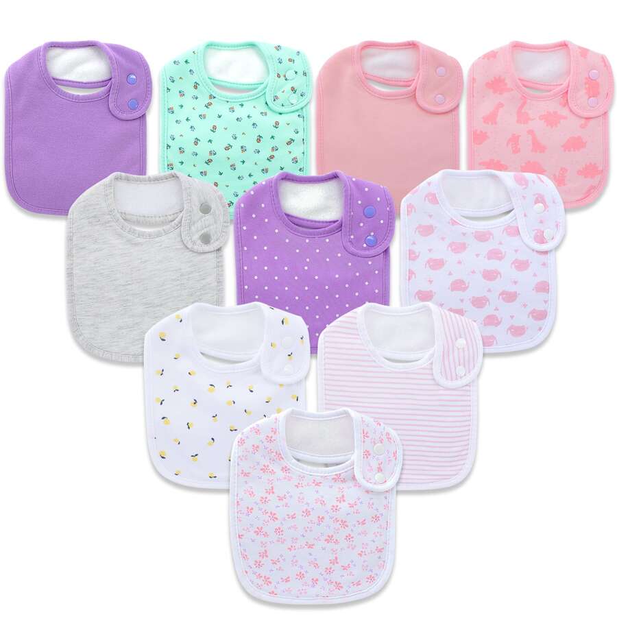Baby Bibs Super Soft Absorbent With Adjustable Snap for Baby Boys and Girls 10 Pack - Hồng - Xem 1