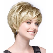 Krótki Syntetyczny Włókno Peruka Dla kobiet , Puszyste I Realistyczny , Stopniowy Blond Peruka prosta - Złoto - Zobacz 2