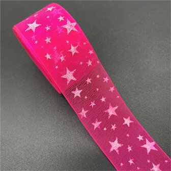 1入組5碼25mm歐根紗緞帶印刷星星緞帶適用於蝴蝶結頭髮婚禮聖誕裝飾用品蕾絲工藝DIY禮品包裹