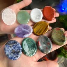 1pc Healing Crystal Oval Thumb Worry Stone Pocket Palm Gemstones For Anxiety Therapy Geometry Chakra Reiki Balancing E With Healing & Calming Effects - High Energy Satin Spar Love Palm Stone Used For Cleansing And Protection - Multicolor - View 8