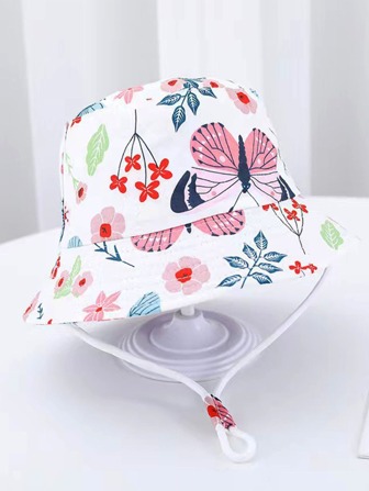 1入組中性孩子們太陽帽帶卡通花卉設計,合適的適用於日常戶外運動,度假,海灘彈簧,夏天&秋季