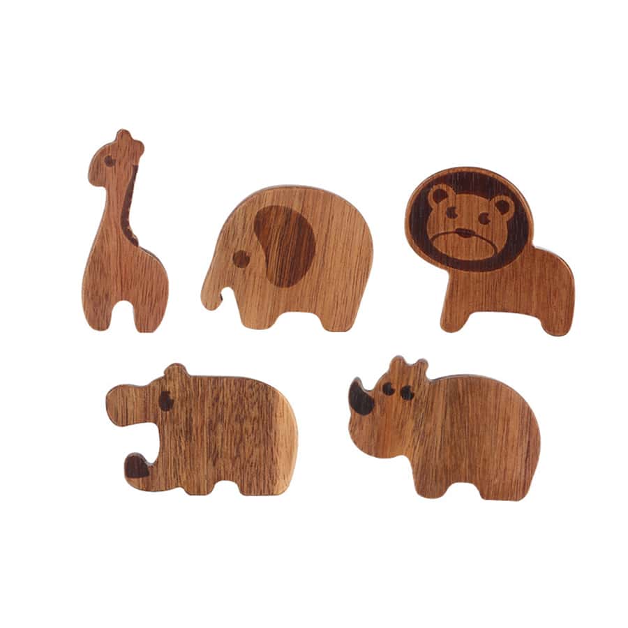 1SET Cute Dark Wooden Animal Shape Small Hook, Home Wall Storage Hook Drawer Cabinet Small Handle With Adhesive And Screws