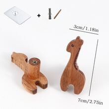 1SET Cute Dark Wooden Animal Shape Small Hook, Home Wall Storage Hook Drawer Cabinet Small Handle With Adhesive And Screws
