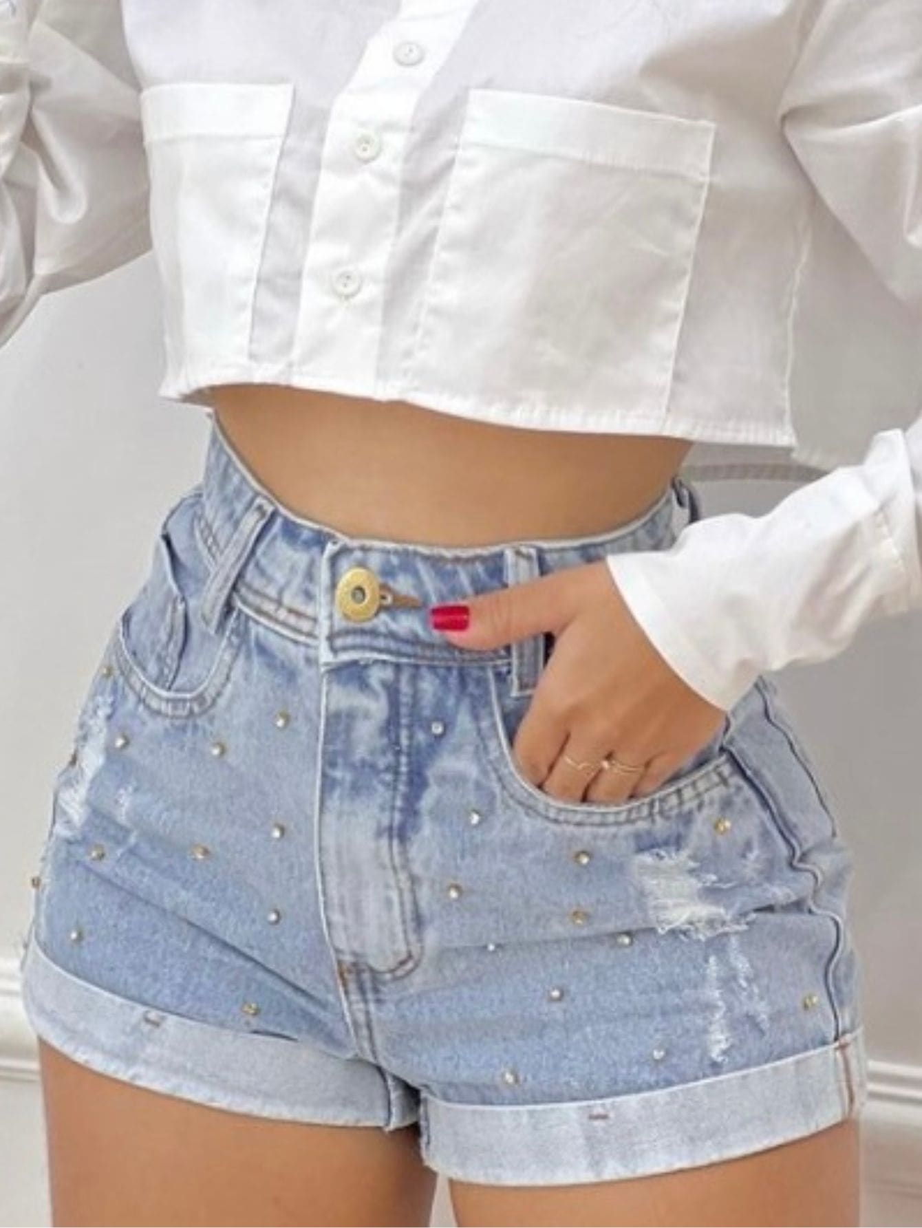 Women Denim Shorts - Rửa trung bình - Xem 1