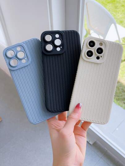 Striped Vertical Braided Texture Shockproof Apple 3pcs Solid Phone Case Waterproof Anti-Fall Scratch Resistant Spring Business Gift