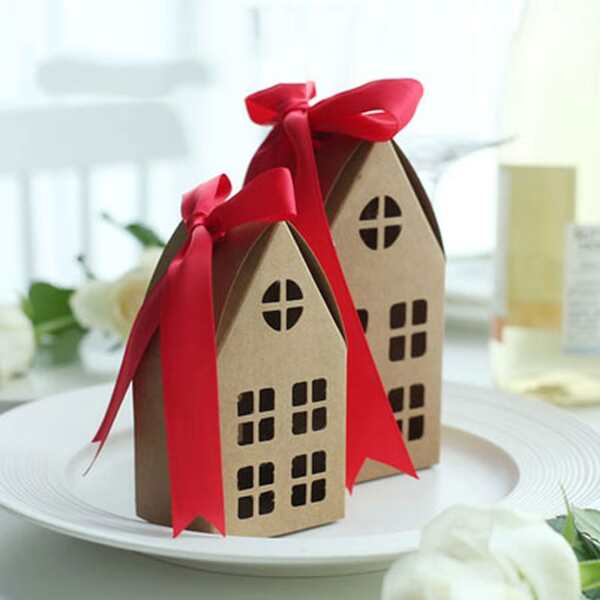10 Stück Weihnachts-hausform Bonbon Box Aus Kraftpapier, Hochzeits-wohlgefallensboxen, Geschenkbeutel, Diy Keksverpackungsboxen Mit Geburtstagsfeierdekoration