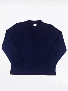 Suéter Cerrado Cuello V Uniforme Escolar Punto Roma Tallas Reducidas - Azul Marino - Ver 3