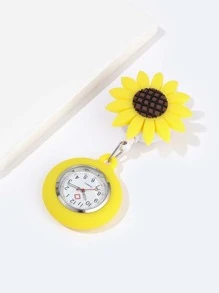 1pc Sunflower Patterned Nurse Watch With Buckle Design And Soft Silicone Strap, Clear Big Dial For Doctor And Nurse Valentines - White - View 1