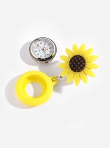 1pc Sunflower Patterned Nurse Watch With Buckle Design And Soft Silicone Strap, Clear Big Dial For Doctor And Nurse Valentines - White - View 4