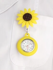 1pc Sunflower Patterned Nurse Watch With Buckle Design And Soft Silicone Strap, Clear Big Dial For Doctor And Nurse Valentines - White - View 5