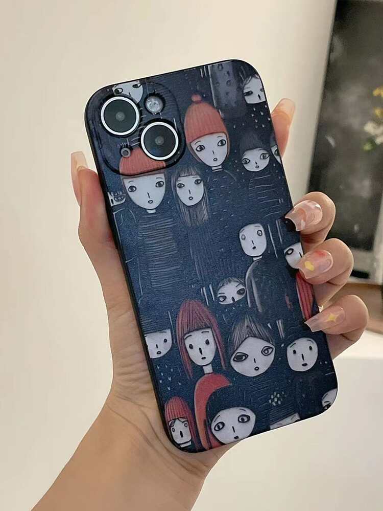 1pc Black Anti-Drop Colored Drawing Tpu Phone Case Compatible With IPhone