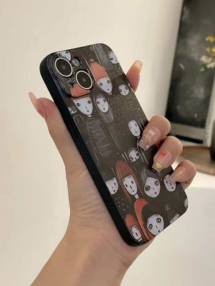 1pc Black Anti-Drop Colored Drawing Tpu Phone Case Compatible With IPhone