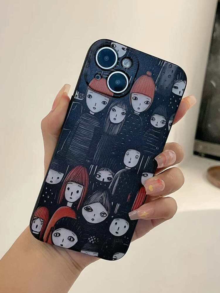 1pc Black Anti-Drop Colored Drawing Tpu Phone Case Compatible With IPhone