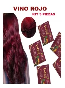 DE TODO UN POCO Kit 3 Pzas Shampoo De Jengibre Rojo Vino Instantáneo Tinte Cubre Canas Raiz - Rojo - Ver 2