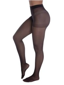Women's 15 Thread Classic Nude Skin Tone Full-Fit High Waist Seamless Pantyhose - màu đen - Xem 4