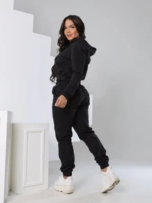 Conjunto Blusa de Frio de Moletom com Calça de Sarja - Preto - Visão 8