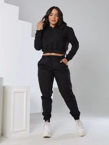 Conjunto Blusa de Frio de Moletom com Calça de Sarja - Preto - Visão 7