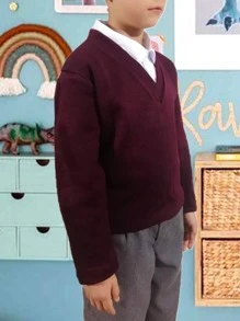 Closed V Neck Sweater Roma Knit School Uniform Reduced Sizes - Burgundy - View 2
