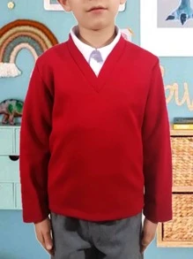 Suéter Cerrado Cuello V Uniforme Escolar Punto Roma Tallas Reducidas