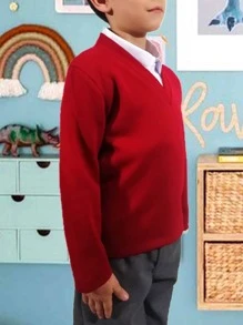 Suéter Cerrado Cuello V Uniforme Escolar Punto Roma Tallas Reducidas