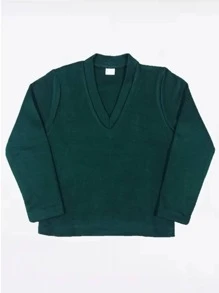 Suéter Cerrado Cuello V Uniforme Escolar Punto Roma Tallas Reducidas - Verde Oscuro - Ver 3