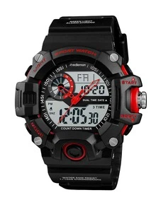 Skmei Reloj Digital y Análogo, Deportivo y Militar, 3 Pantallas, Retroiluminación, Resistente al Agua, con Cronómetro, Temporizador, Alarma y Fecha, Modelo 1331 - Rojo - Ver 1