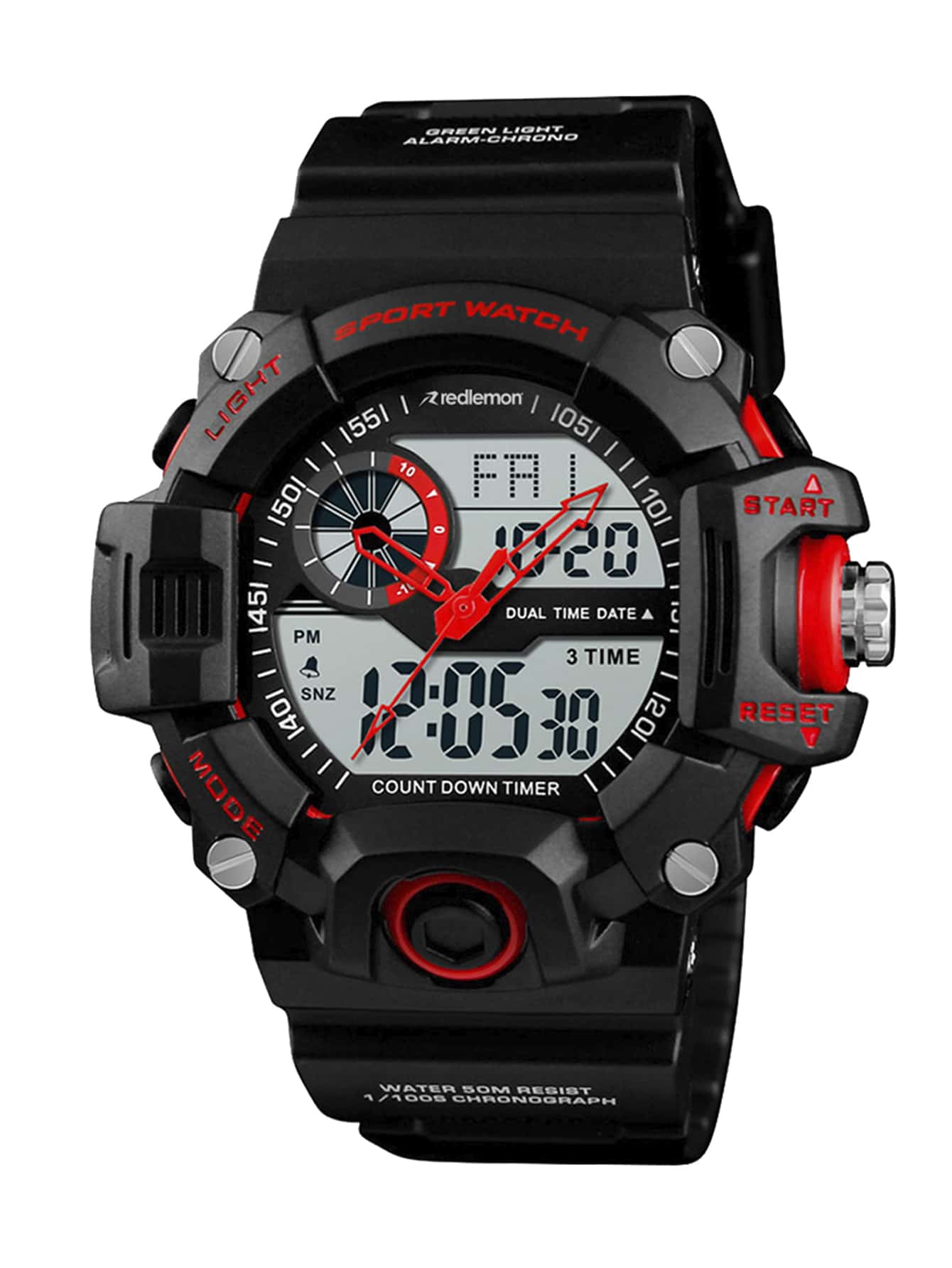 Skmei Reloj Digital y Análogo, Deportivo y Militar, 3 Pantallas, Retroiluminación, Resistente al Agua, con Cronómetro, Temporizador, Alarma y Fecha, Modelo 1331 - Rojo - Ver 1