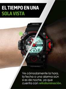 Skmei Reloj Digital y Análogo, Deportivo y Militar, 3 Pantallas, Retroiluminación, Resistente al Agua, con Cronómetro, Temporizador, Alarma y Fecha, Modelo 1331 - Rojo - Ver 4