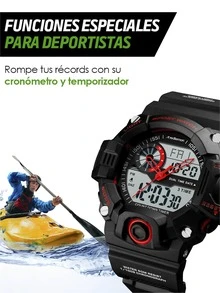 Skmei Reloj Digital y Análogo, Deportivo y Militar, 3 Pantallas, Retroiluminación, Resistente al Agua, con Cronómetro, Temporizador, Alarma y Fecha, Modelo 1331 - Rojo - Ver 6