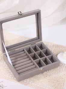 joyero caja organizadora de joyas de terciopelo - Gris - Ver 1