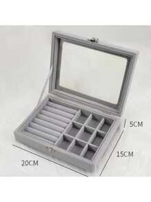 joyero caja organizadora de joyas de terciopelo - Gris - Ver 3