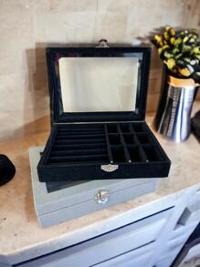 joyero caja organizadora de joyas de terciopelo - Gris - Ver 4