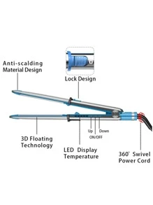 FD Professional Hair Straightener 300°- 465°F With Glove - Blue - View 3