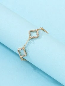 1 pieza Pulsera con diseño de flor hueca estilo punk, estilo europeo y americano, con cristales y Charm de aleación color oro, ideal como regalo para la vuelta al cole, Navidad y San Valentín - Blanco - Ver 2