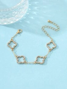 1 pieza Pulsera con diseño de flor hueca estilo punk, estilo europeo y americano, con cristales y Charm de aleación color oro, ideal como regalo para la vuelta al cole, Navidad y San Valentín - Blanco - Ver 3
