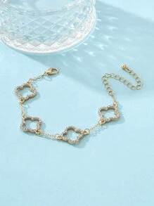 1 pieza Pulsera con diseño de flor hueca estilo punk, estilo europeo y americano, con cristales y Charm de aleación color oro, ideal como regalo para la vuelta al cole, Navidad y San Valentín - Blanco - Ver 4