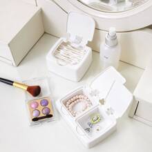 1pc Simple Double Layer Button Design Storage Box With Compartments For Rings, Earrings, Hair Accessories, Etc. - White - View 3
