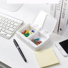 1pc Simple Double Layer Button Design Storage Box With Compartments For Rings, Earrings, Hair Accessories, Etc. - White - View 1