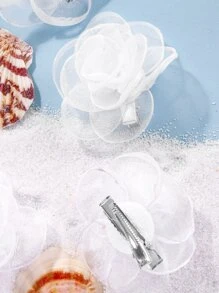 6入組花朵裝飾髮夾 - 白色 - 查看 3